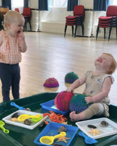 When do babies interact with each other 